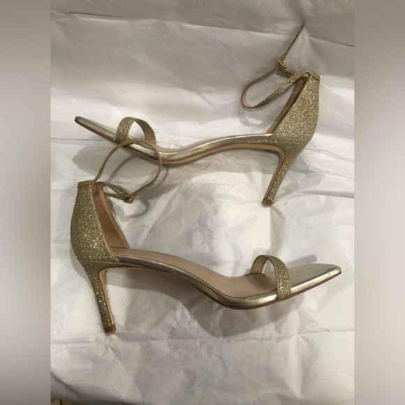 Stuart Weitzman Nudistcurve gold glitter shimmery anklestrap heels size 9.5 new - Picture 9 of 16
